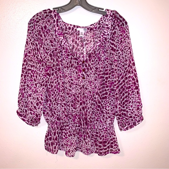 H & M Size 4 Button Down Polka Dot Print Blouse - Picture 1 of 8